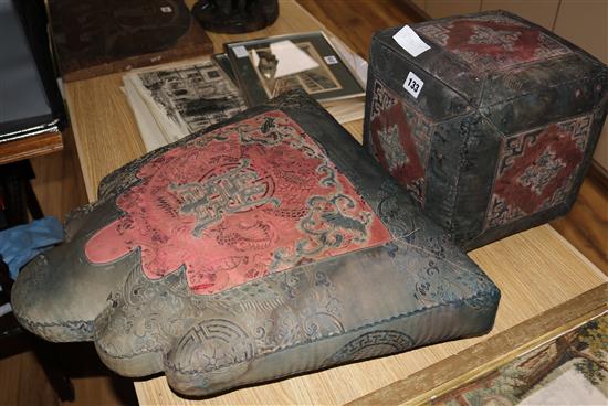 Two Chinese embroidered silk cushions with wood frames